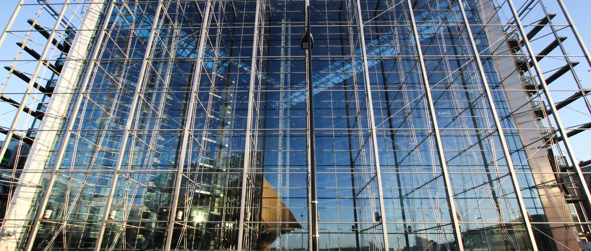 A large city building in Finland, Sanomatalo Glass Office building in Helsinki.